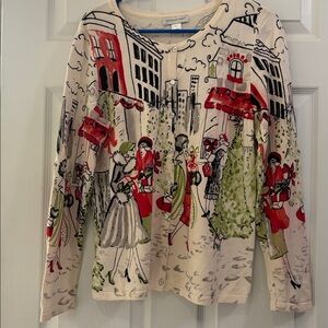 Christopher & Banks 2013 Christmas Holiday woman’s shopping print Sweater -Sz M
